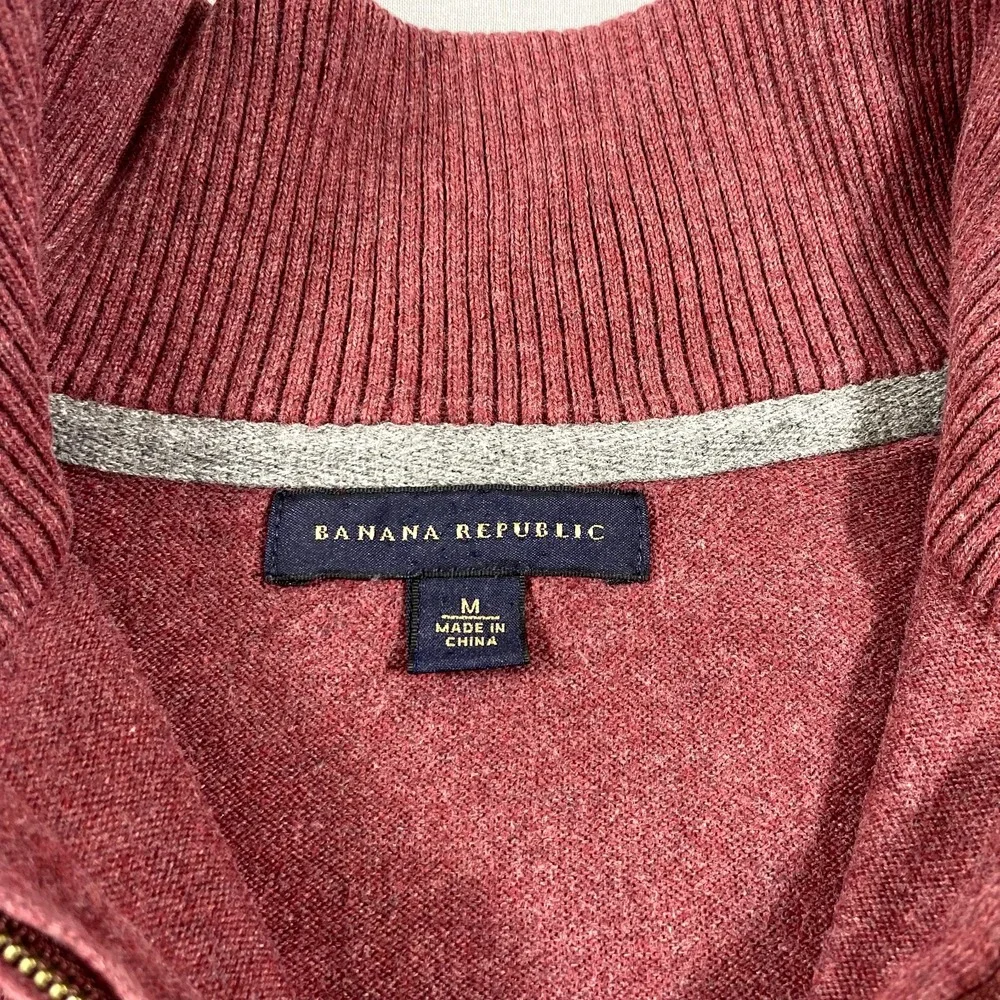 Banana‎ Republic Sweater Mens Medium Red 1/4 Zip Pullover Mock Neck Golf Casual
